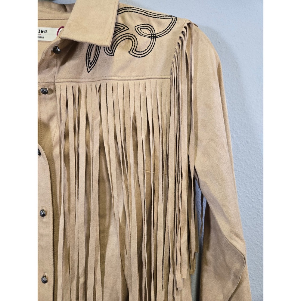 Idyllwind Western Fringe Faux Suede Embroidered Tie Front Shirt Tan Small - Picture 3 of 9